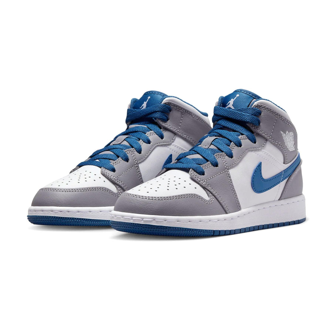 Air Jordan 1 Mid GS 'Cement True Blue'- Streetwear Fashion - ellesey.com