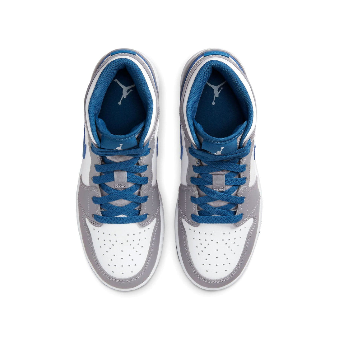 Air Jordan 1 Mid GS 'Cement True Blue'- Streetwear Fashion - ellesey.com