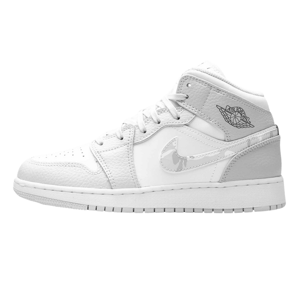 Air Jordan 1 Mid SE GS 'Swoosh Logo - Grey Camo'- Streetwear Fashion - ellesey.com