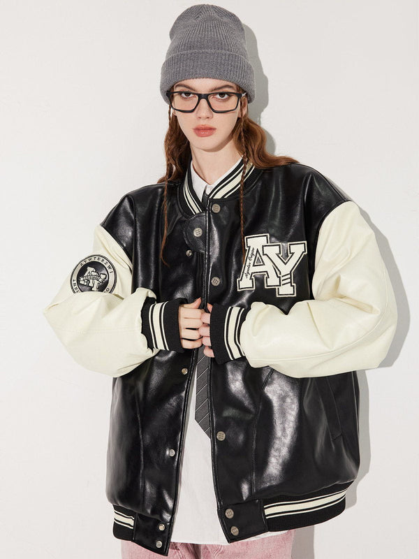 Ellesey - "AY" Patchwork Thickend PU Jacket- Streetwear Fashion - ellesey.com