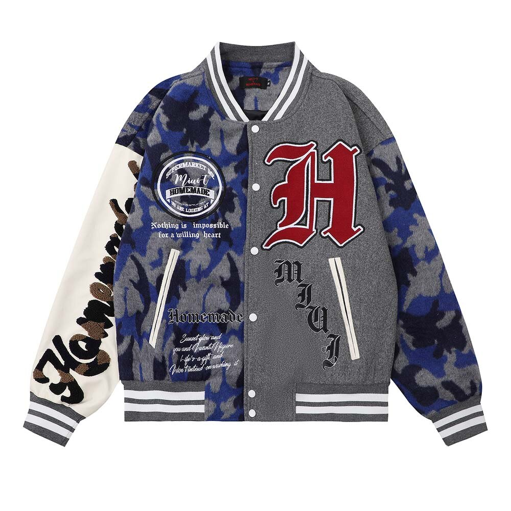 Ellesey - American Patchwork Camouflage Varsity Jacket- Streetwear Fashion - ellesey.com