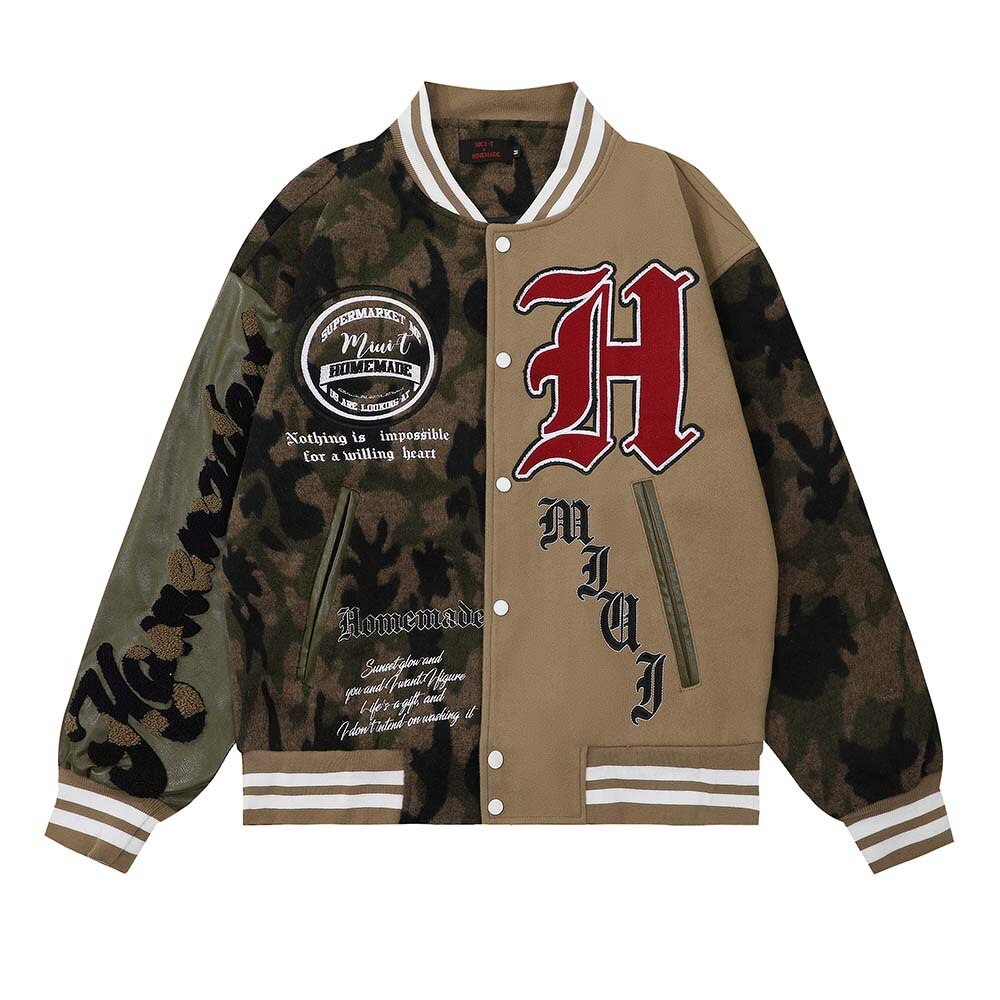 Ellesey - American Patchwork Camouflage Varsity Jacket- Streetwear Fashion - ellesey.com