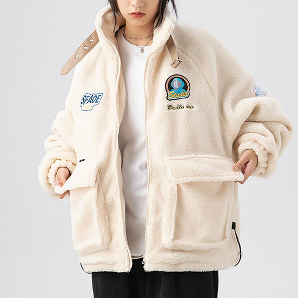 Ellesey - Astronaut Letter Embroidery Sherpa Winter Coat-Streetwear Fashion - ellesey.com