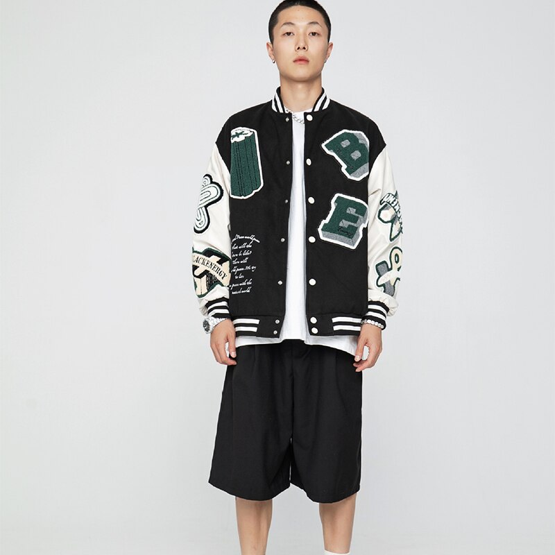 Ellesey - BE Black Baseball Jacket- Streetwear Fashion - ellesey.com