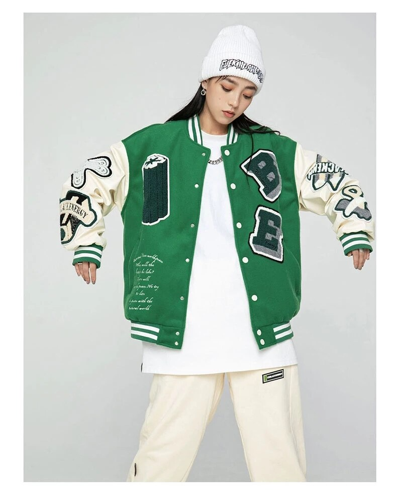 Ellesey - BE Green Baseball Jacket- Streetwear Fashion - ellesey.com