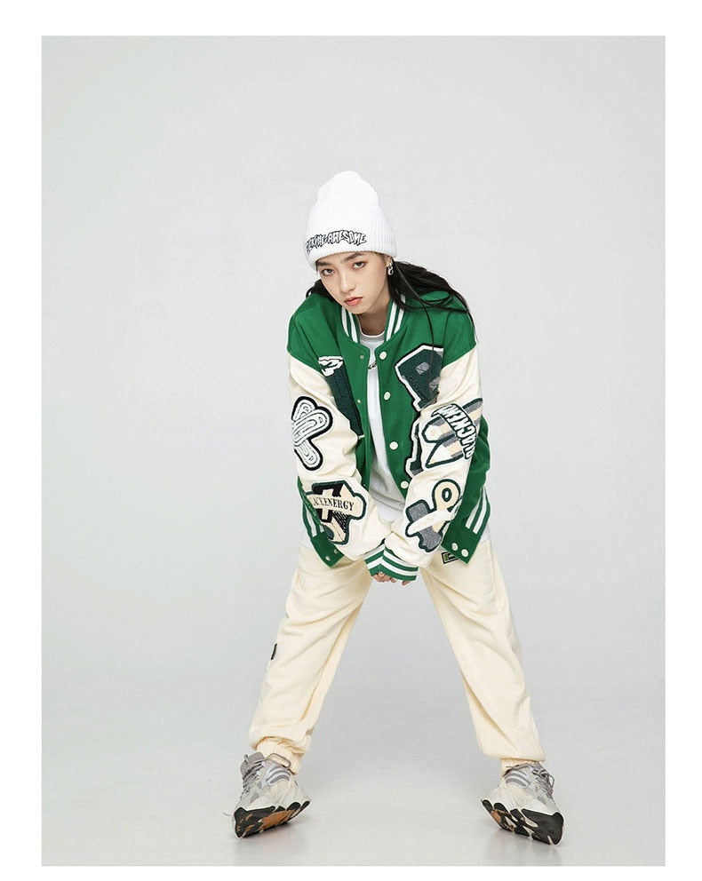 Ellesey - BE Green Baseball Jacket- Streetwear Fashion - ellesey.com