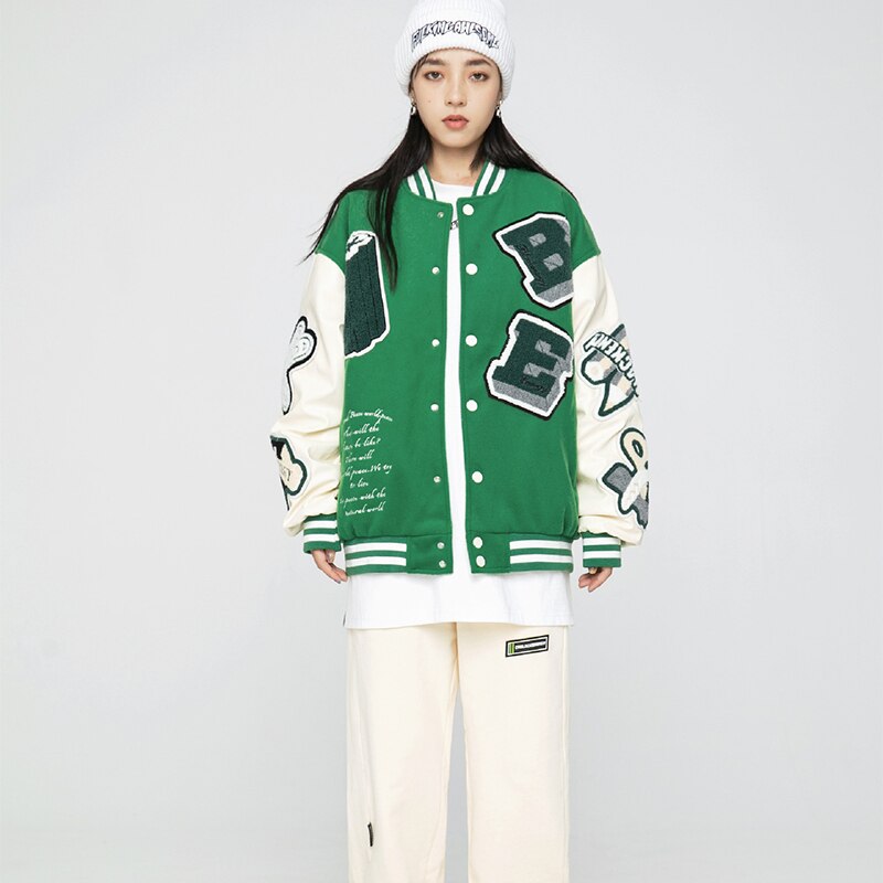 Ellesey - BE Green Baseball Jacket- Streetwear Fashion - ellesey.com