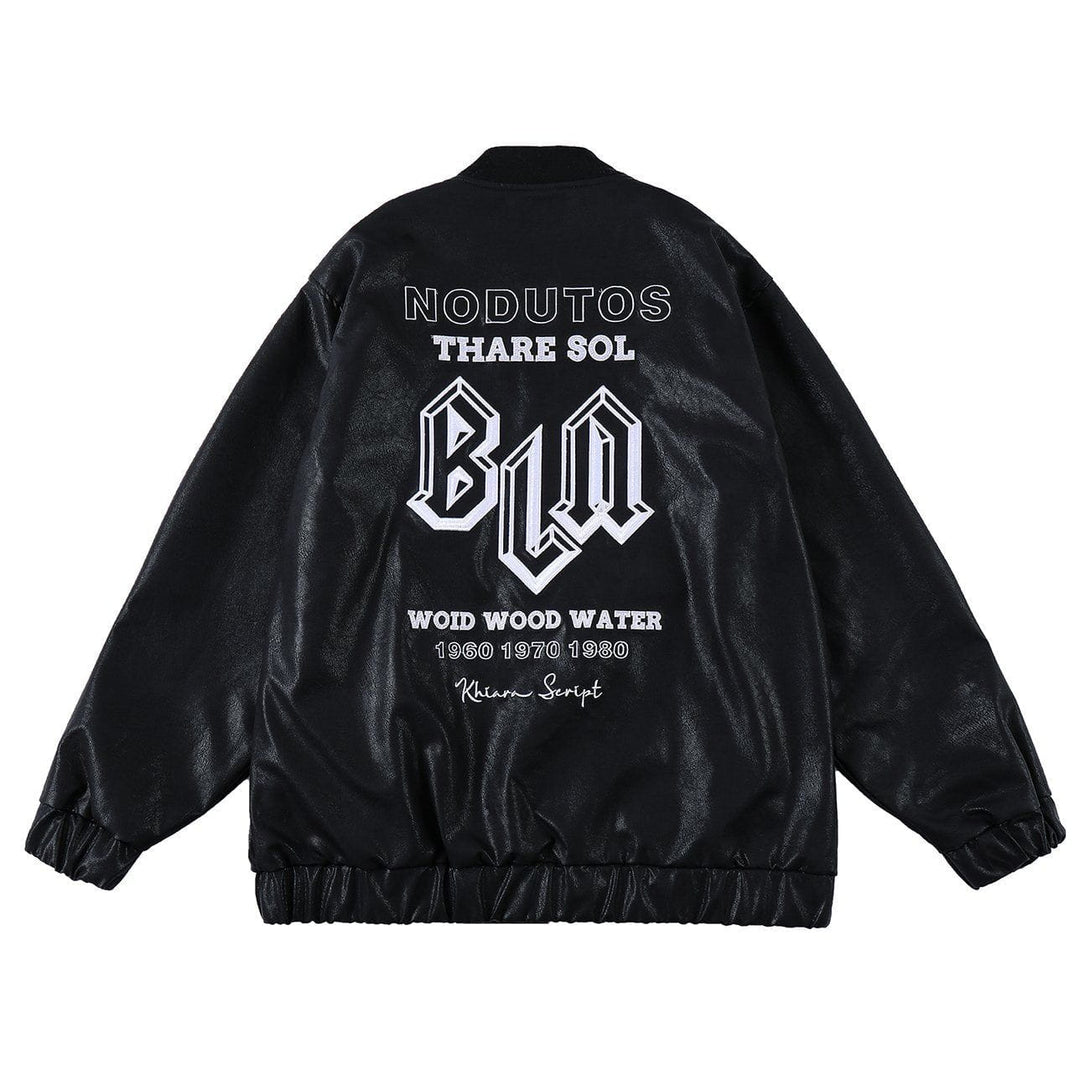 Ellesey - "BNL" Letter Embroidered PU Jacket- Streetwear Fashion - ellesey.com