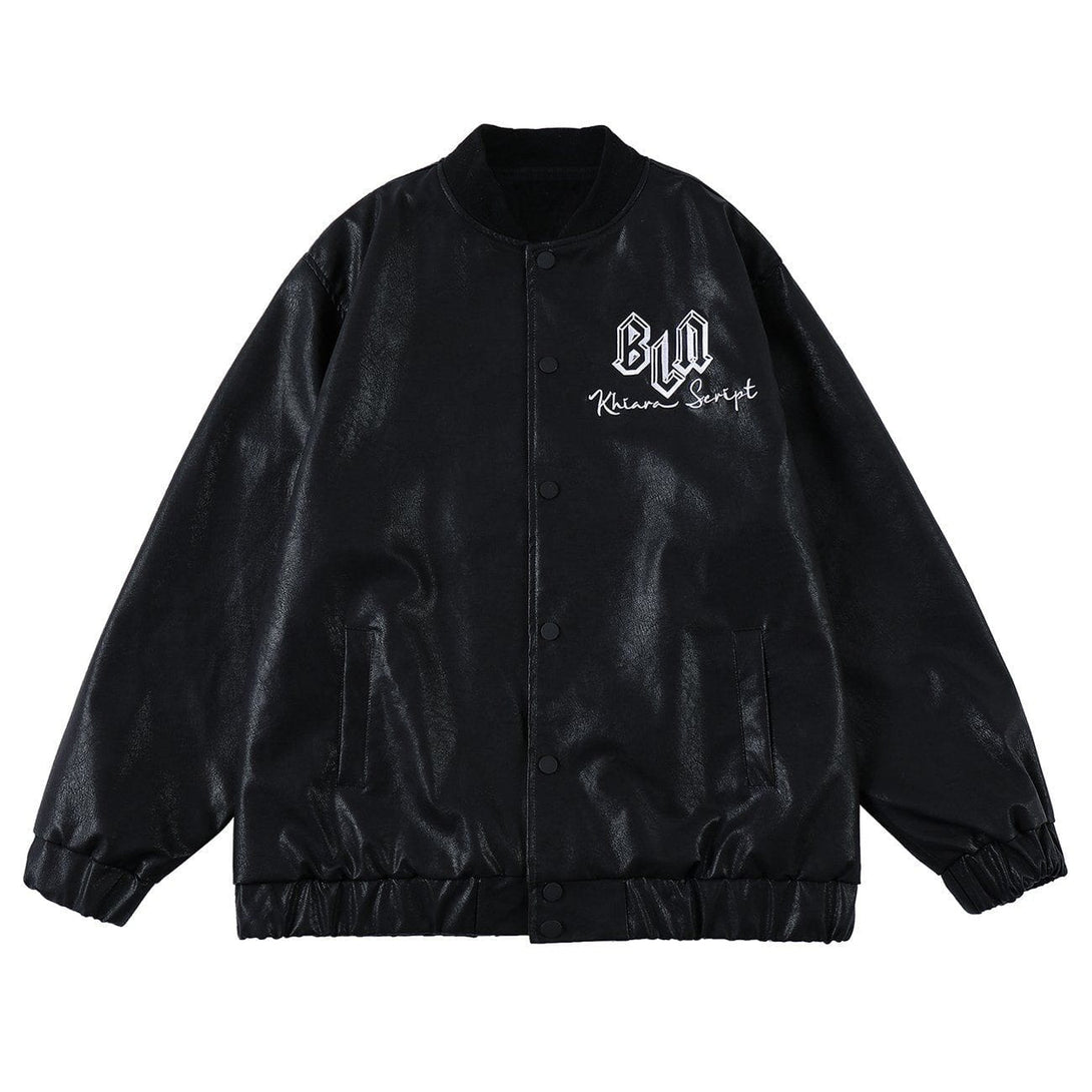 Ellesey - "BNL" Letter Embroidered PU Jacket- Streetwear Fashion - ellesey.com