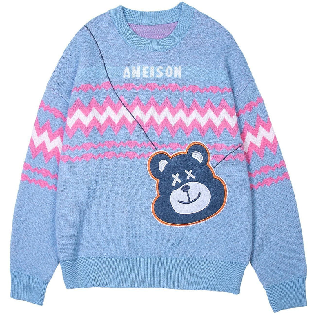 Ellesey - Bear Bag Pattern Stitching Knit Sweater-Streetwear Fashion - ellesey.com