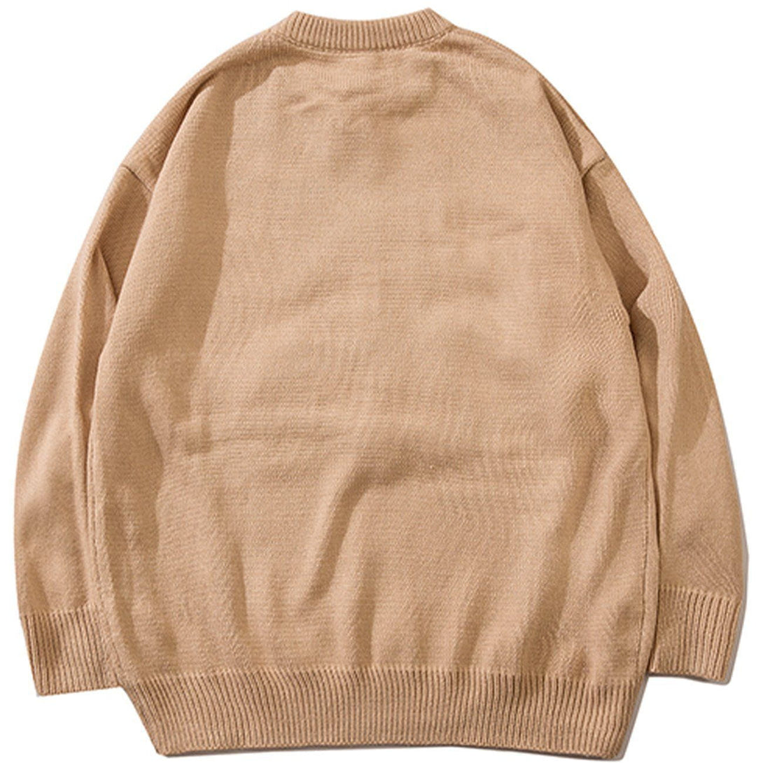 Ellesey - Bear Embroidery Knit Sweater-Streetwear Fashion - ellesey.com