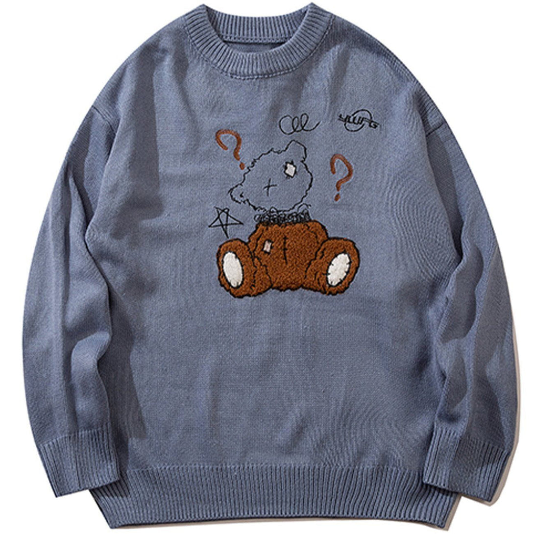 Ellesey - Bear Embroidery Knit Sweater-Streetwear Fashion - ellesey.com