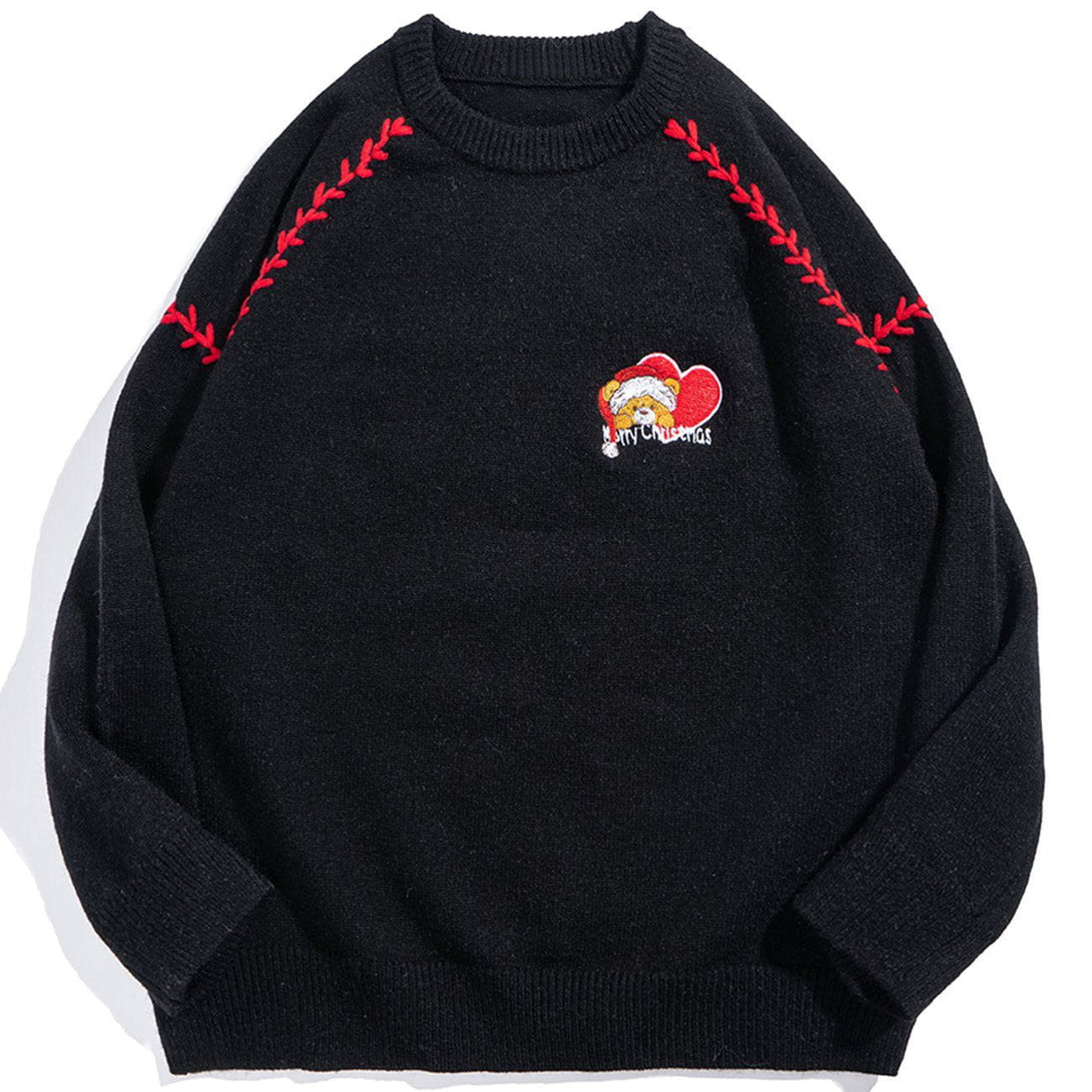 Ellesey - Bear Embroidery Knit Sweater-Streetwear Fashion - ellesey.com