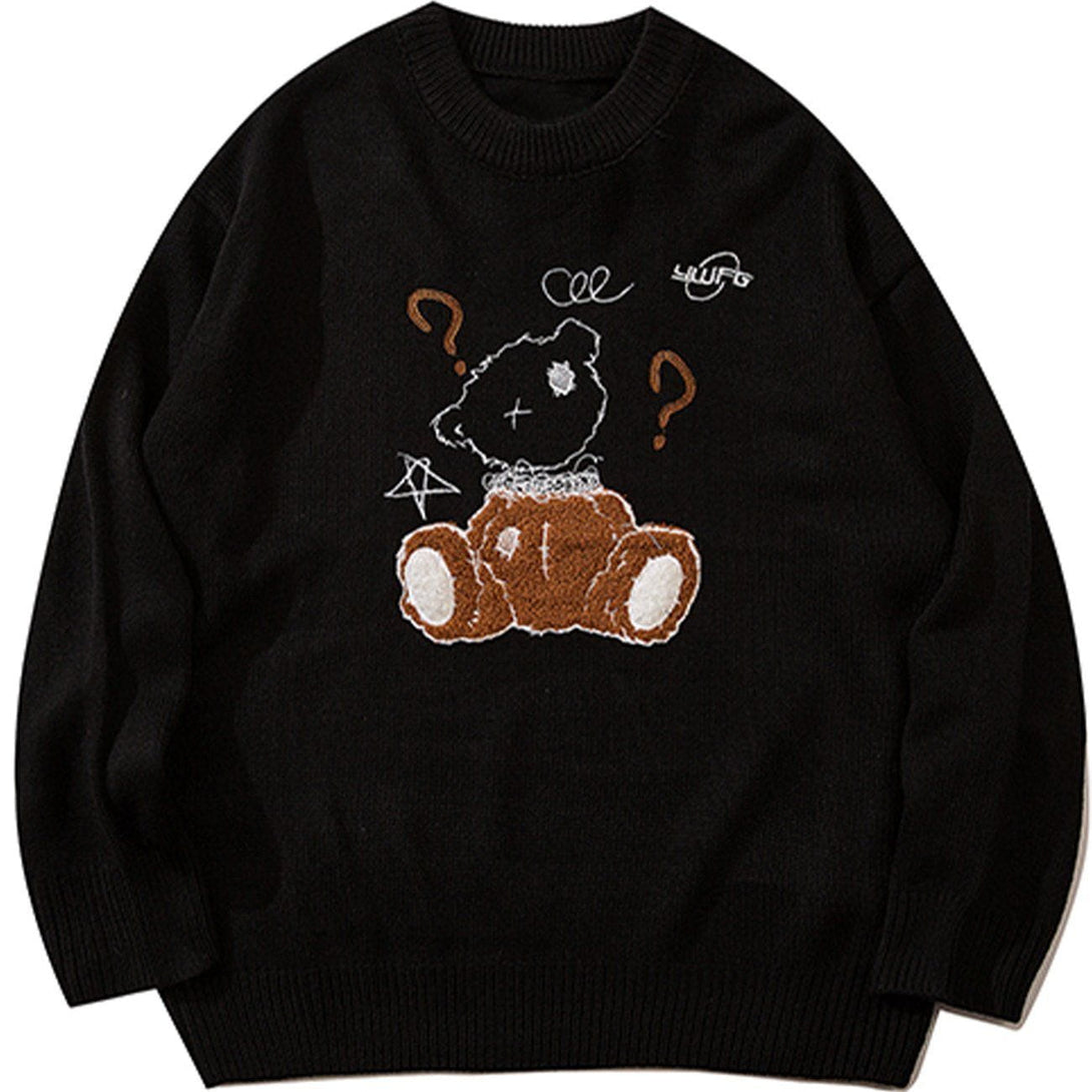 Ellesey - Bear Embroidery Knit Sweater-Streetwear Fashion - ellesey.com