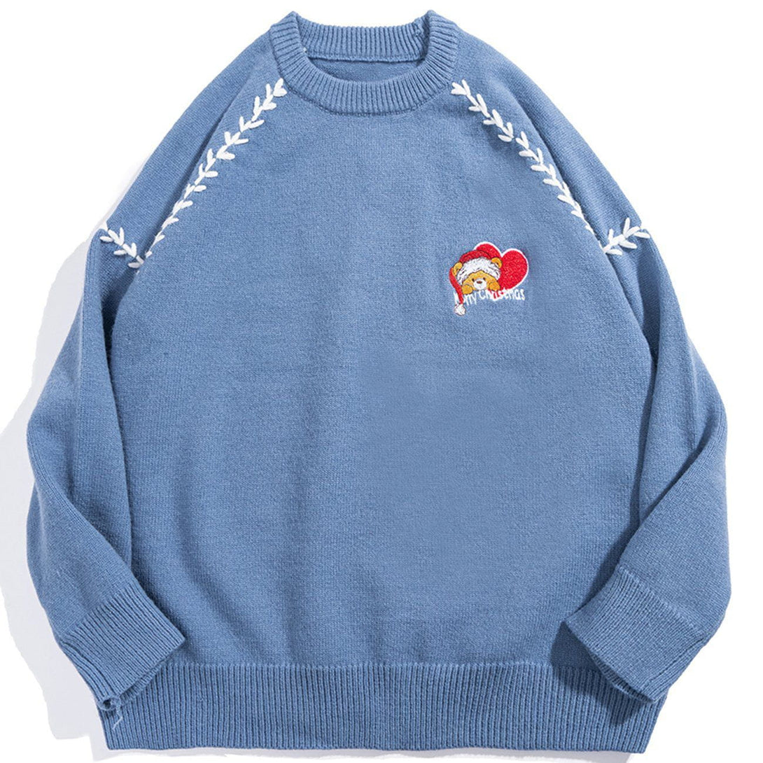 Ellesey - Bear Embroidery Knit Sweater-Streetwear Fashion - ellesey.com