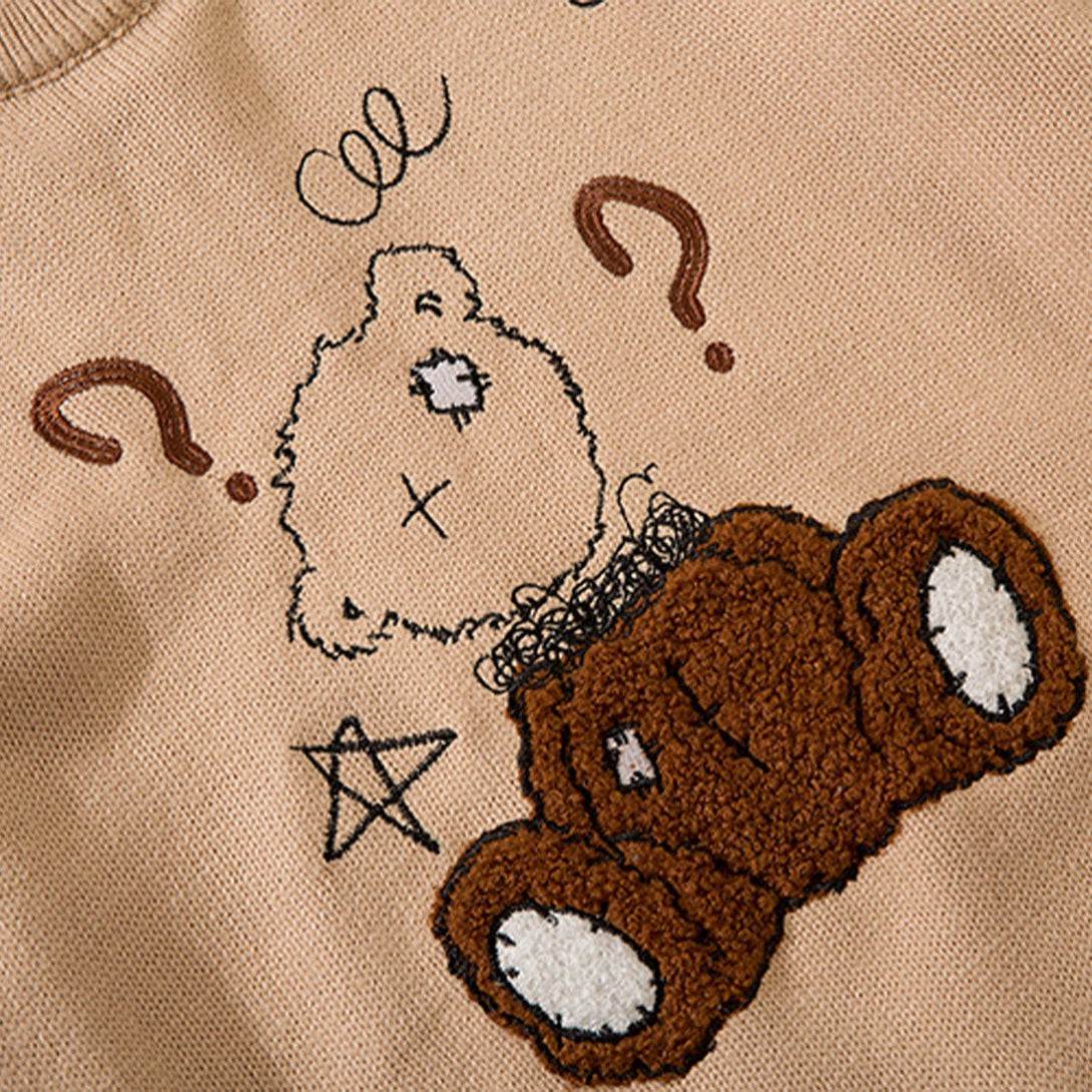 Ellesey - Bear Embroidery Knit Sweater-Streetwear Fashion - ellesey.com