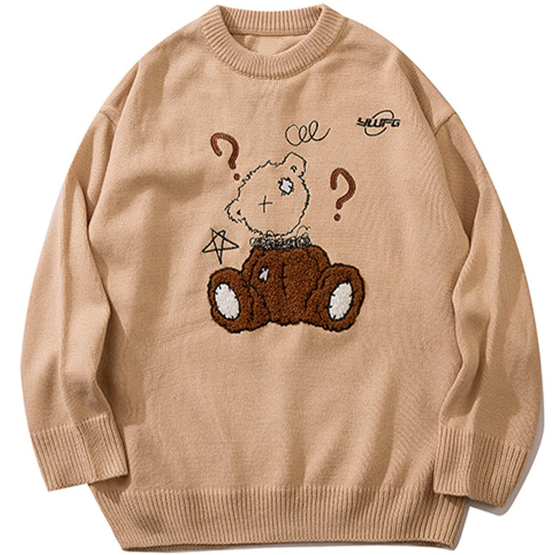 Ellesey - Bear Embroidery Knit Sweater-Streetwear Fashion - ellesey.com