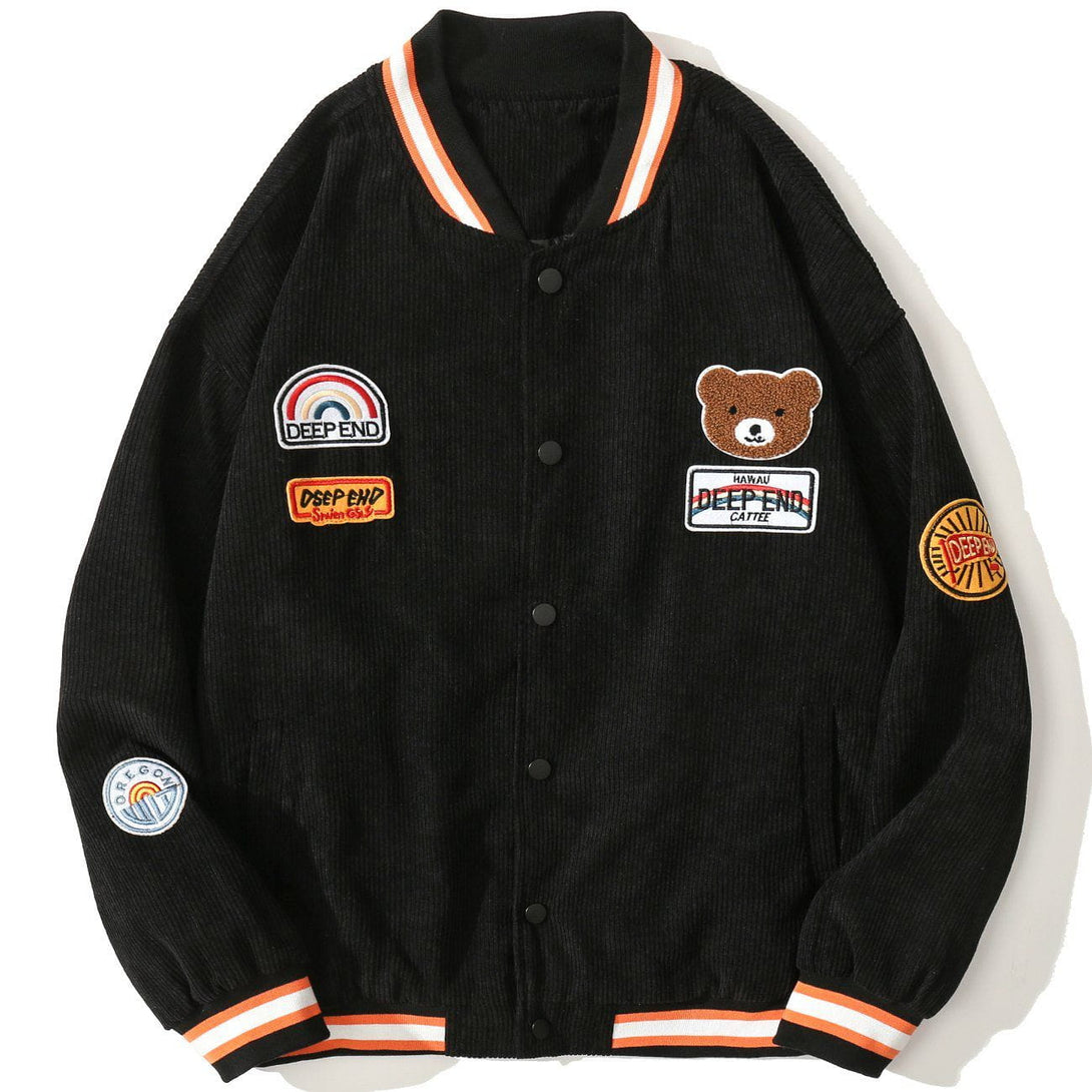 Ellesey - Bear Labeled Embroidery Corduroy Jacket- Streetwear Fashion - ellesey.com