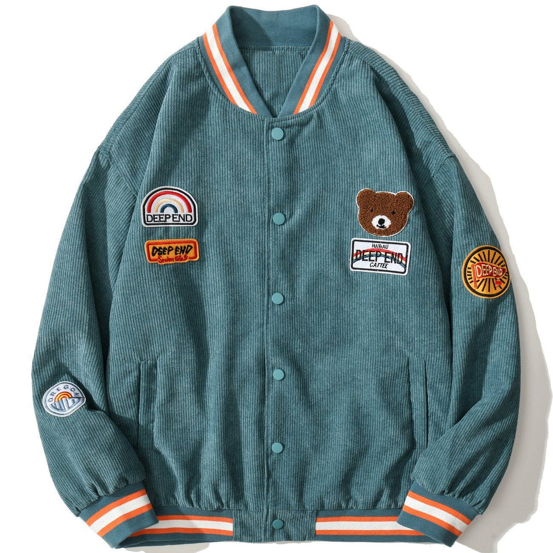 Ellesey - Bear Labeled Embroidery Corduroy Jacket- Streetwear Fashion - ellesey.com