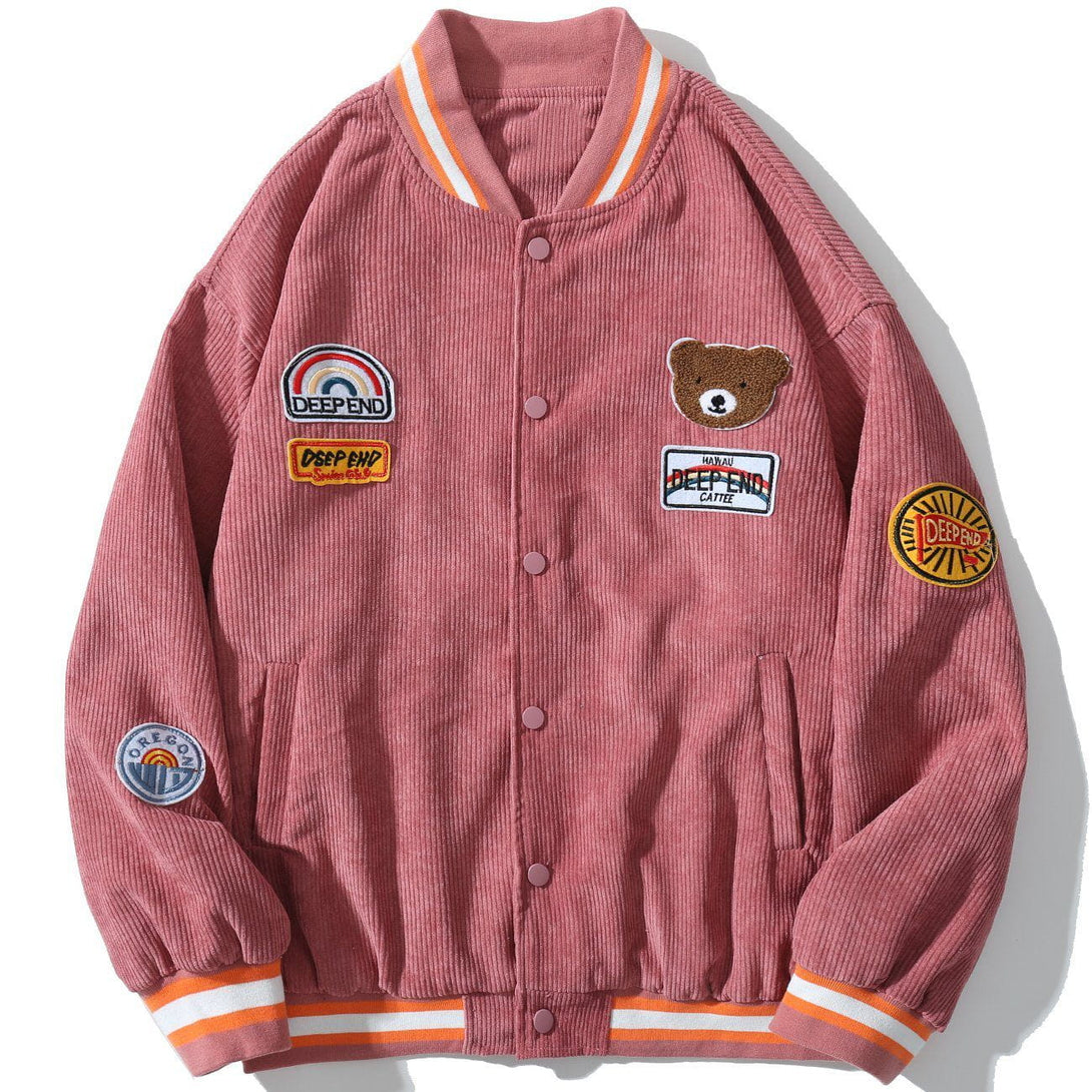 Ellesey - Bear Labeled Embroidery Corduroy Jacket- Streetwear Fashion - ellesey.com