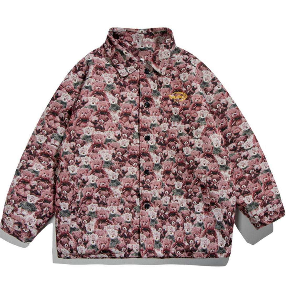 Ellesey - Bear Print Buttons Winter Coat-Streetwear Fashion - ellesey.com