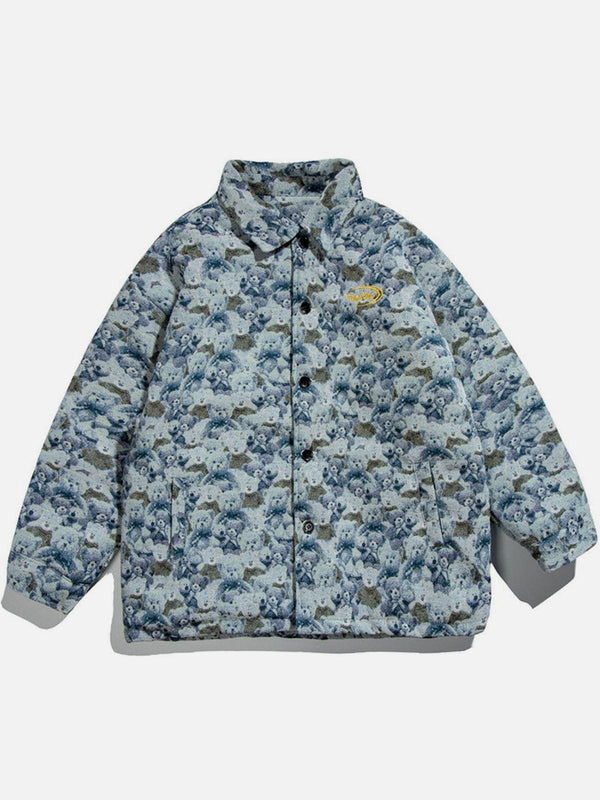 Ellesey - Bear Print Buttons Winter Coat-Streetwear Fashion - ellesey.com