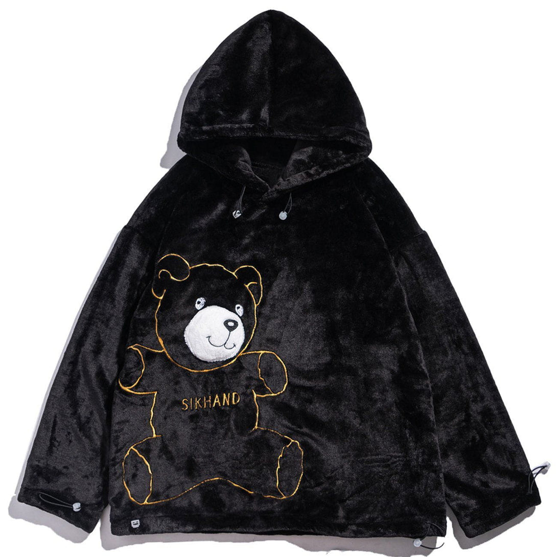 Ellesey - Bear Three-dimensional Embroidered Hoodie- Streetwear Fashion - ellesey.com