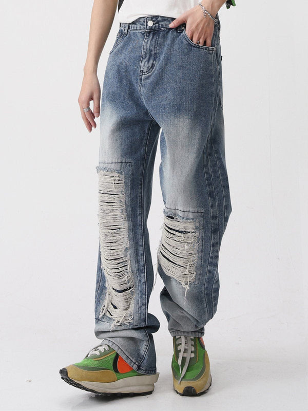 Ellesey - Broken Holes Washed Grind White Jeans- Streetwear Fashion - ellesey.com