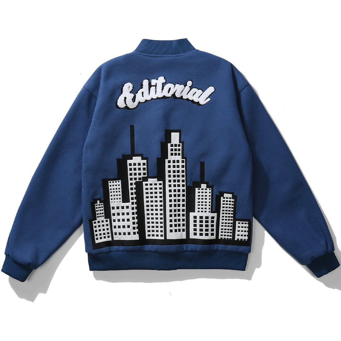 Ellesey - Building Embroidery Varsity Jacket- Streetwear Fashion - ellesey.com