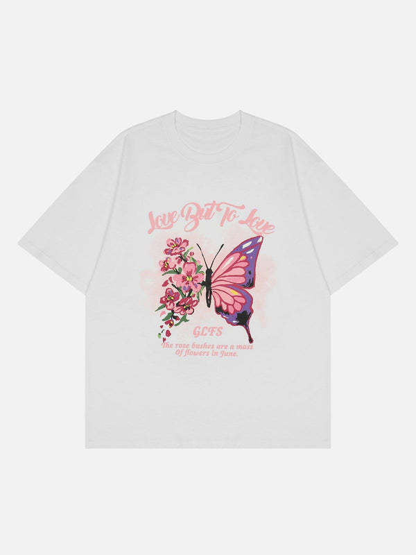 Ellesey - Butterflies Flowers Print Tee- Streetwear Fashion - ellesey.com