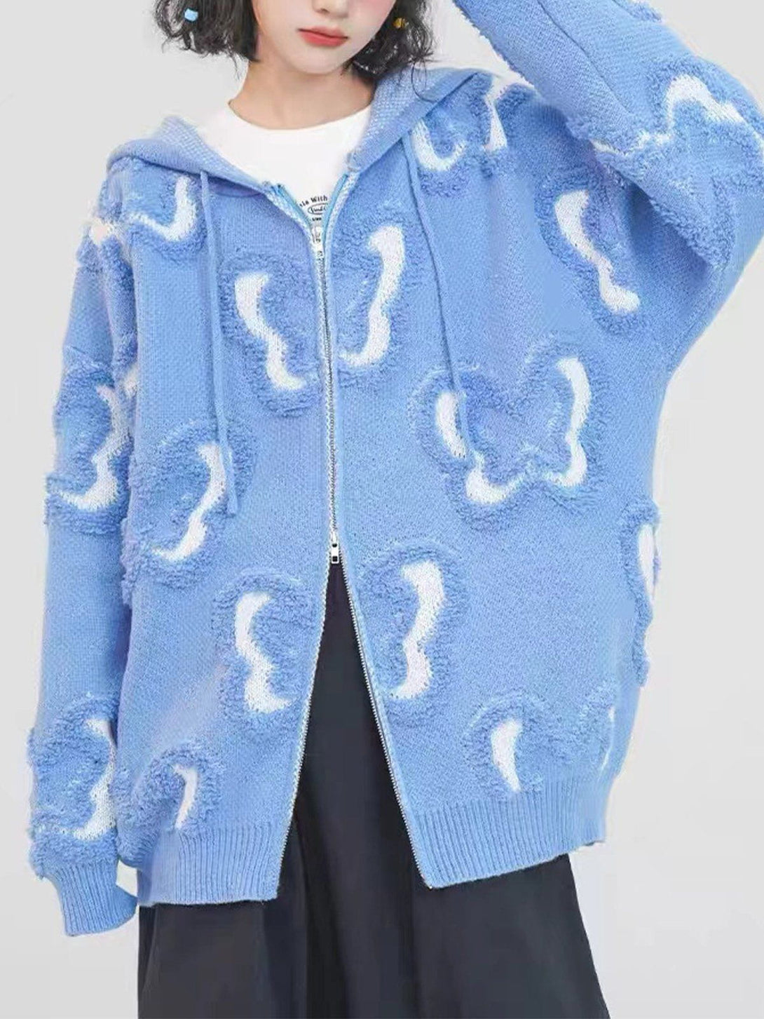 Ellesey - Butterfly Flocked Knit Hoodie- Streetwear Fashion - ellesey.com