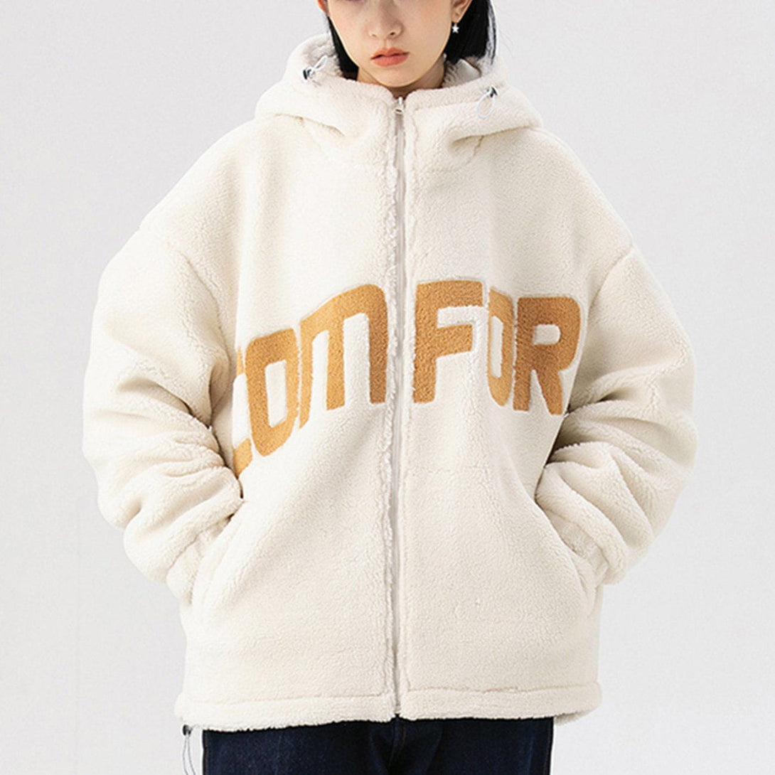 Ellesey - "COMFOR" Print Sherpa Winter Coat-Streetwear Fashion - ellesey.com