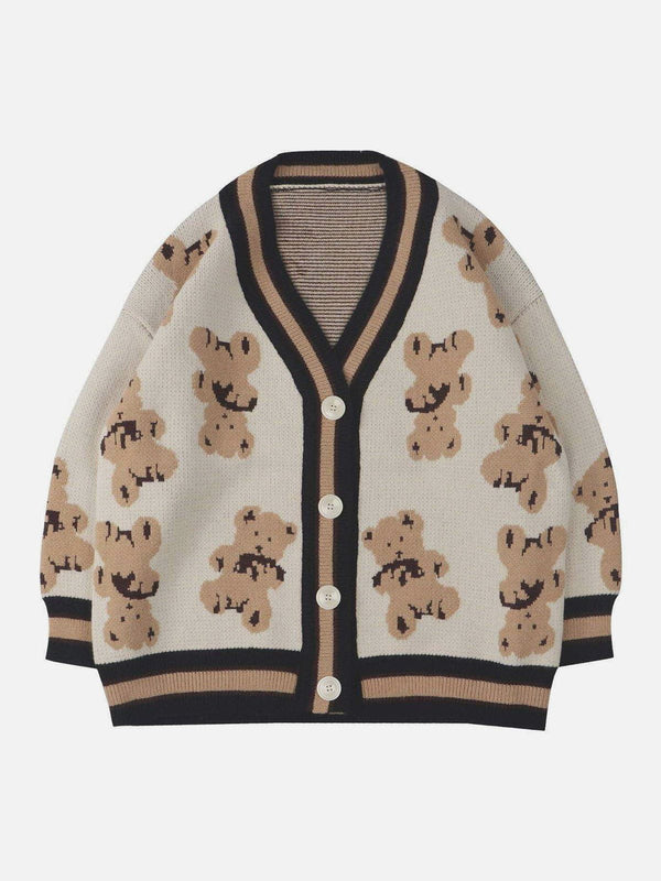 Ellesey - Cartoon Bear Print Knit Cardigan-Streetwear Fashion - ellesey.com