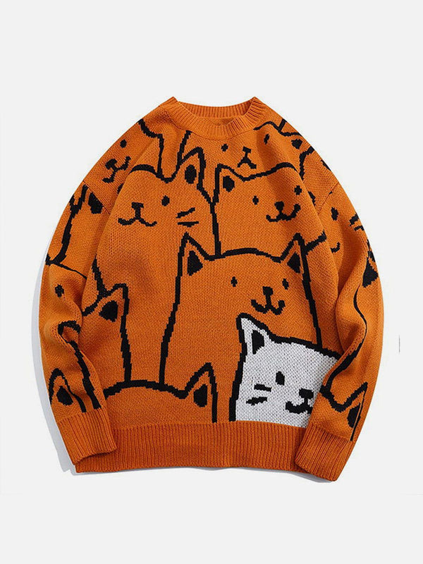 Ellesey - Cartoon Cat Pattern Knit Sweater-Streetwear Fashion - ellesey.com