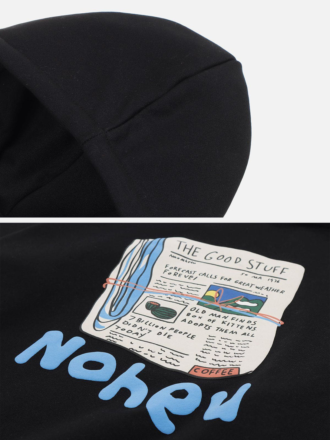 Ellesey - Cartoon Newspaper Print Hoodie- Streetwear Fashion - ellesey.com