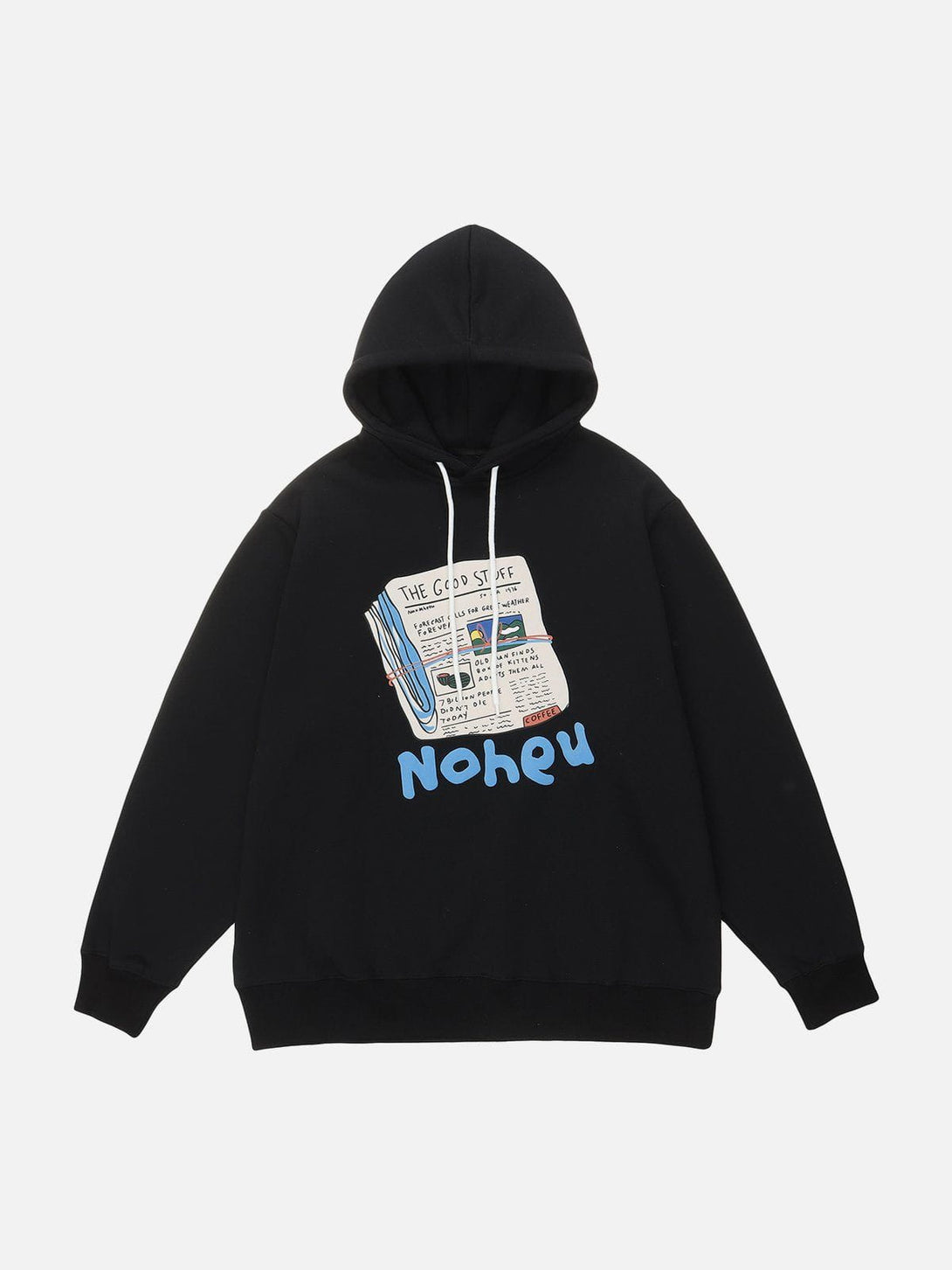 Ellesey - Cartoon Newspaper Print Hoodie- Streetwear Fashion - ellesey.com