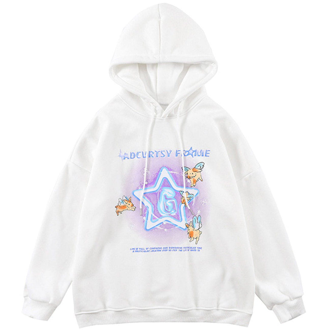 Ellesey - Cartoon Wing Rabbit Print Polar Fleece Hoodie- Streetwear Fashion - ellesey.com