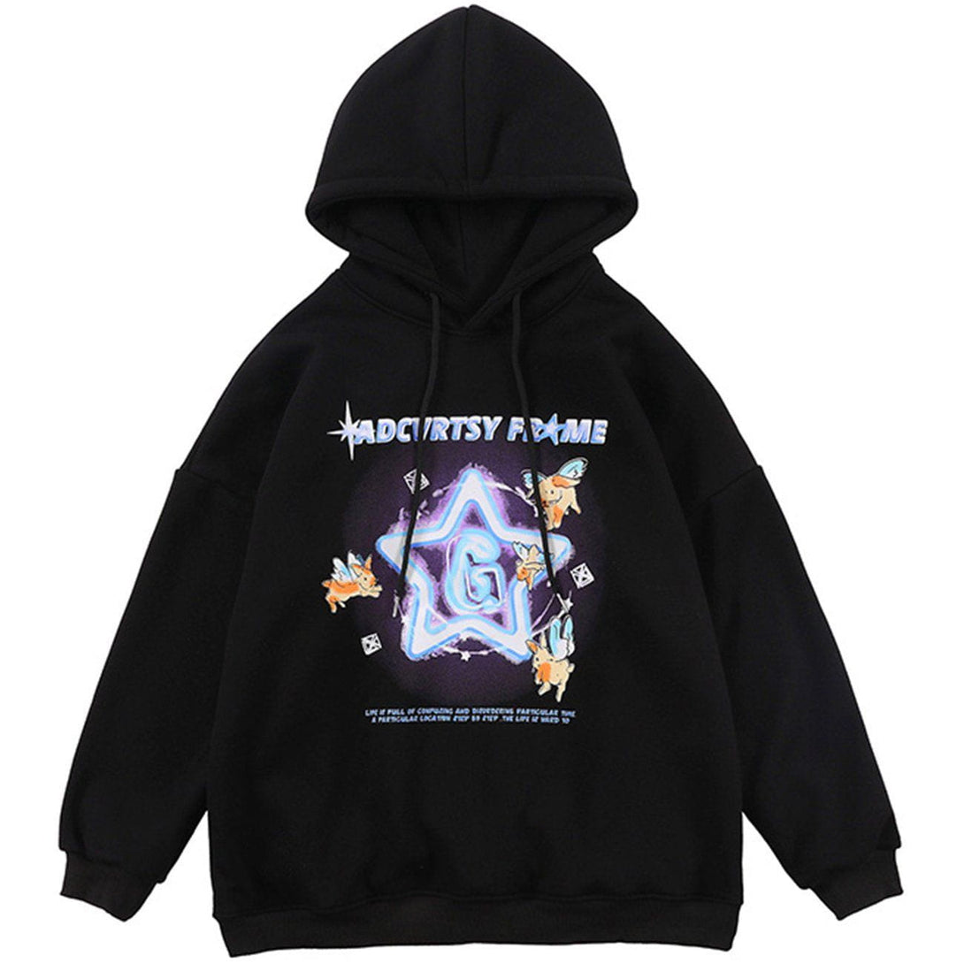 Ellesey - Cartoon Wing Rabbit Print Polar Fleece Hoodie- Streetwear Fashion - ellesey.com