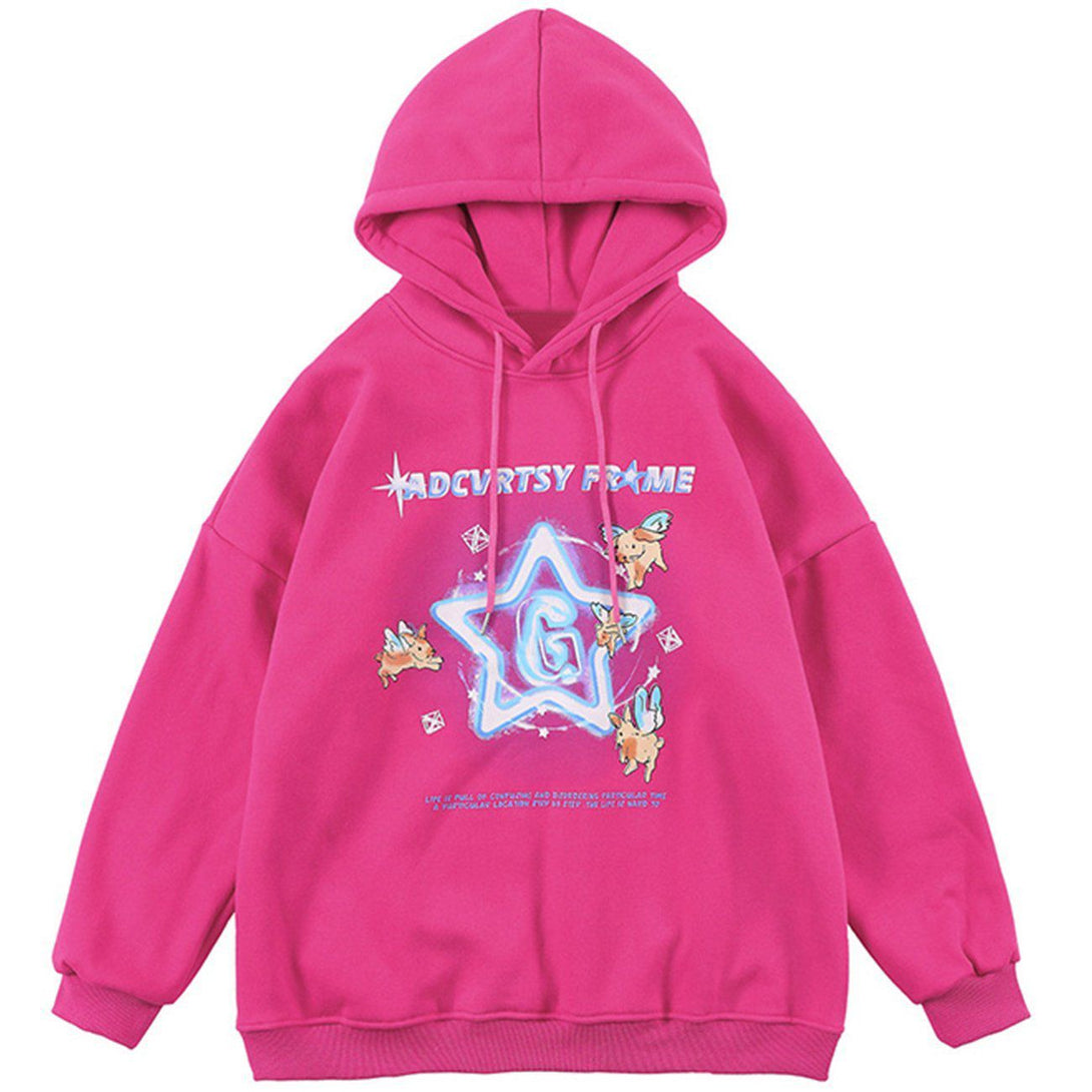 Ellesey - Cartoon Wing Rabbit Print Polar Fleece Hoodie- Streetwear Fashion - ellesey.com