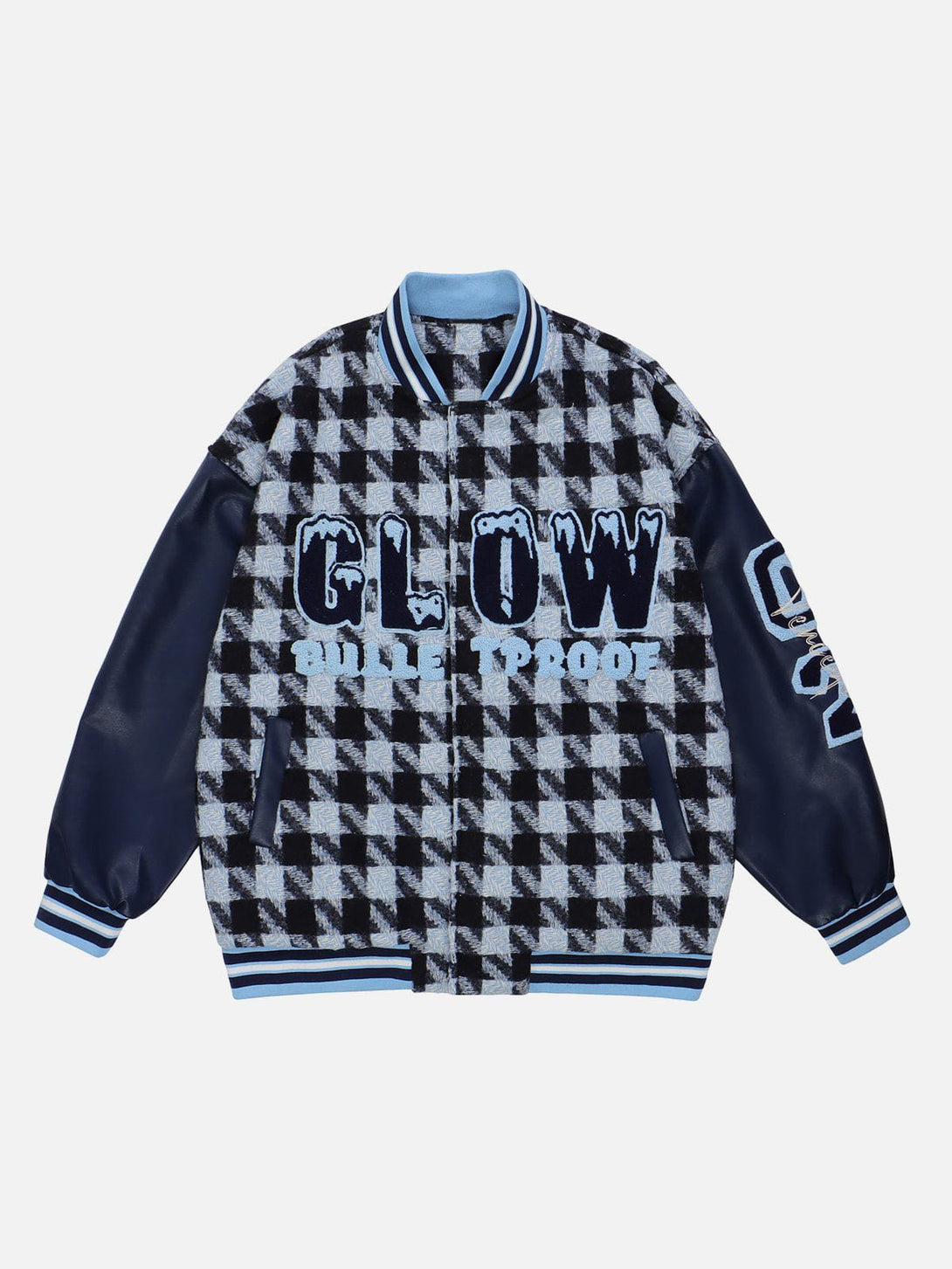 Ellesey - Check Flocked Letters Varsity Jacket- Streetwear Fashion - ellesey.com