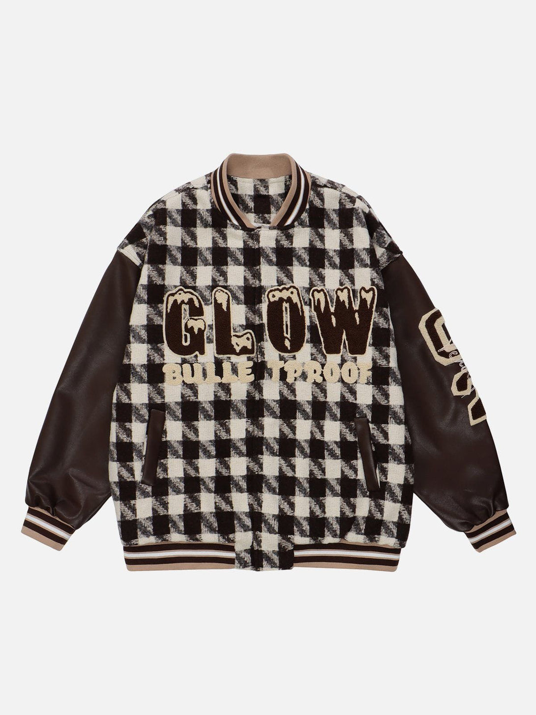 Ellesey - Check Flocked Letters Varsity Jacket- Streetwear Fashion - ellesey.com