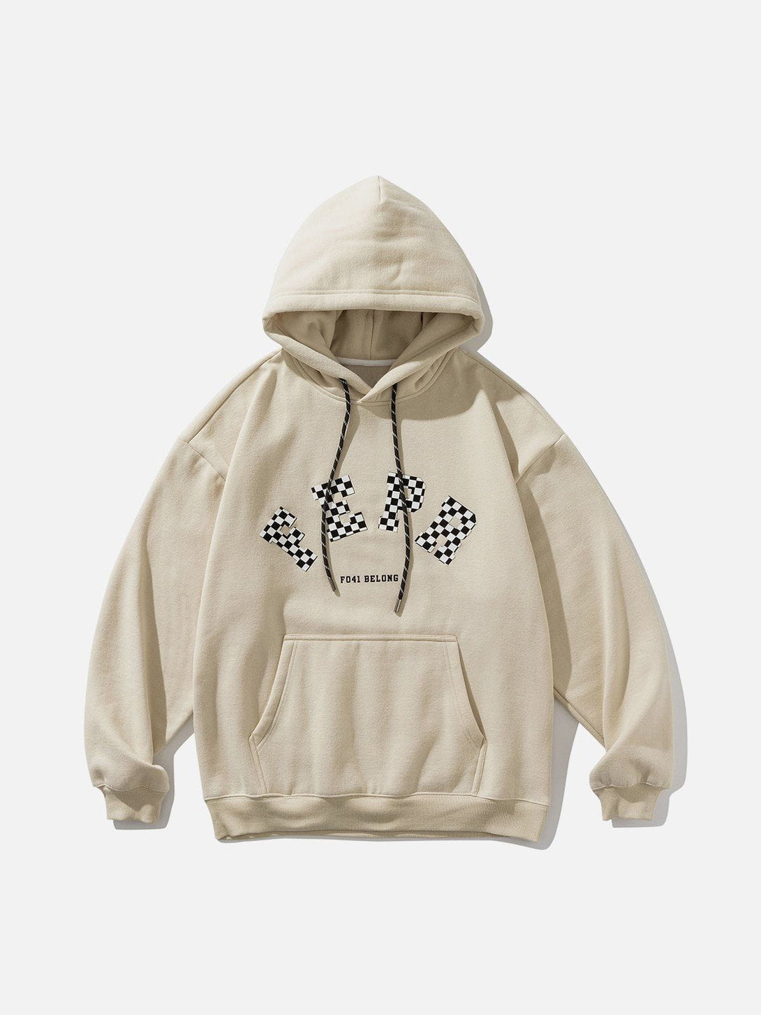 Ellesey - Checkerboard Letter Print Fleece Hoodie- Streetwear Fashion - ellesey.com