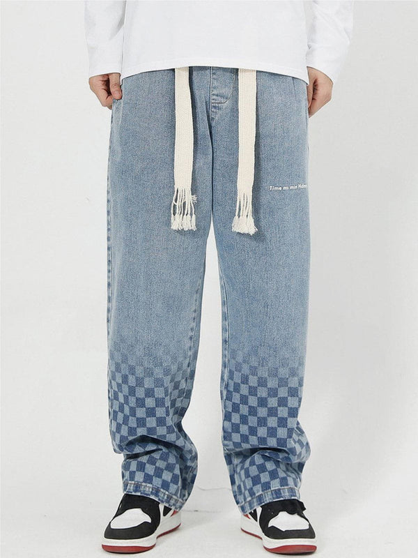 Ellesey - Checkerboard Print Jeans- Streetwear Fashion - ellesey.com