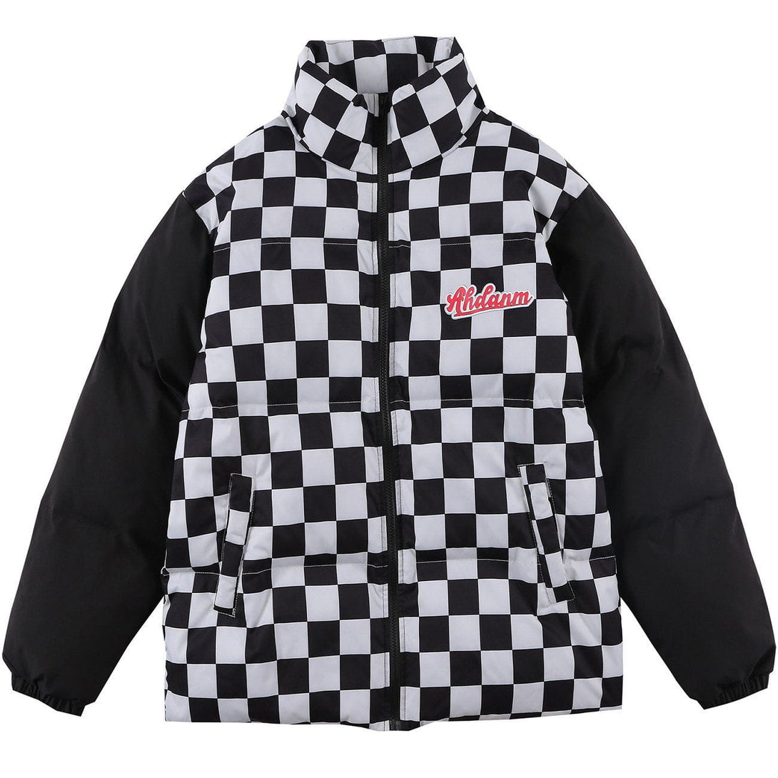 Ellesey - Checkerboard Print Turtleneck Puffer Jacket- Streetwear Fashion - ellesey.com