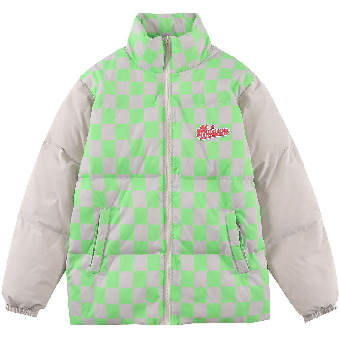 Ellesey - Checkerboard Print Turtleneck Puffer Jacket- Streetwear Fashion - ellesey.com