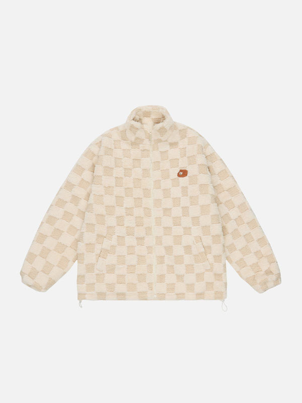 Ellesey - Checkerboard Sherpa Winter Coat-Streetwear Fashion - ellesey.com