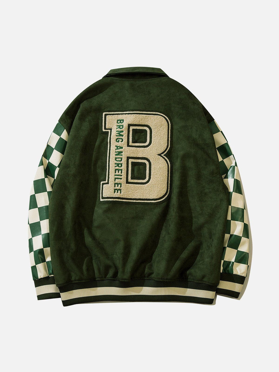 Ellesey - Checkerboard Towel Embroidered Suede Varsity Jacket- Streetwear Fashion - ellesey.com