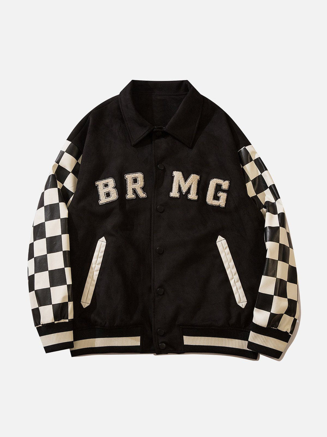 Ellesey - Checkerboard Towel Embroidered Suede Varsity Jacket- Streetwear Fashion - ellesey.com