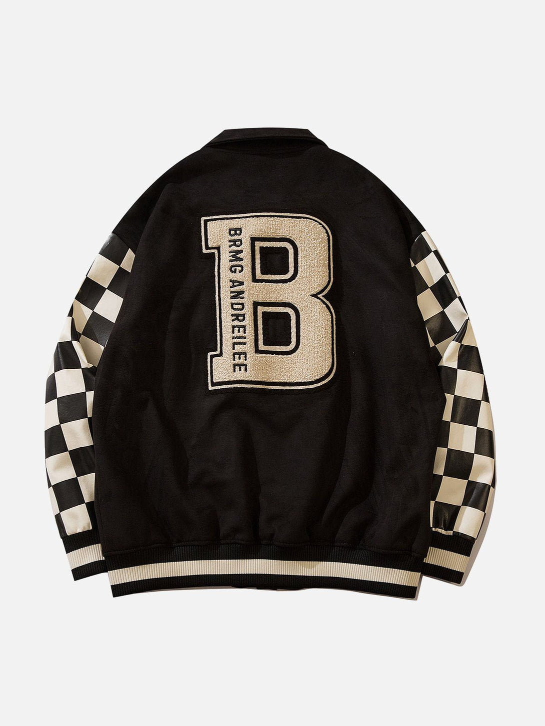 Ellesey - Checkerboard Towel Embroidered Suede Varsity Jacket- Streetwear Fashion - ellesey.com