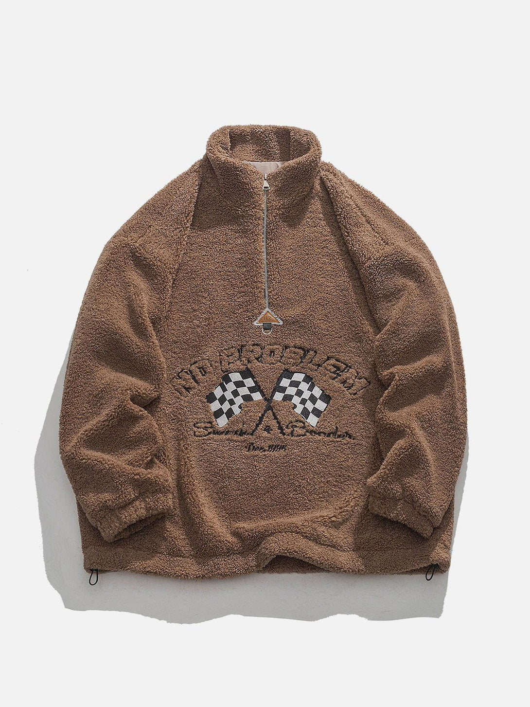 Ellesey - Checkered Flag Embroidery Fleece Sweatshirt- Streetwear Fashion - ellesey.com